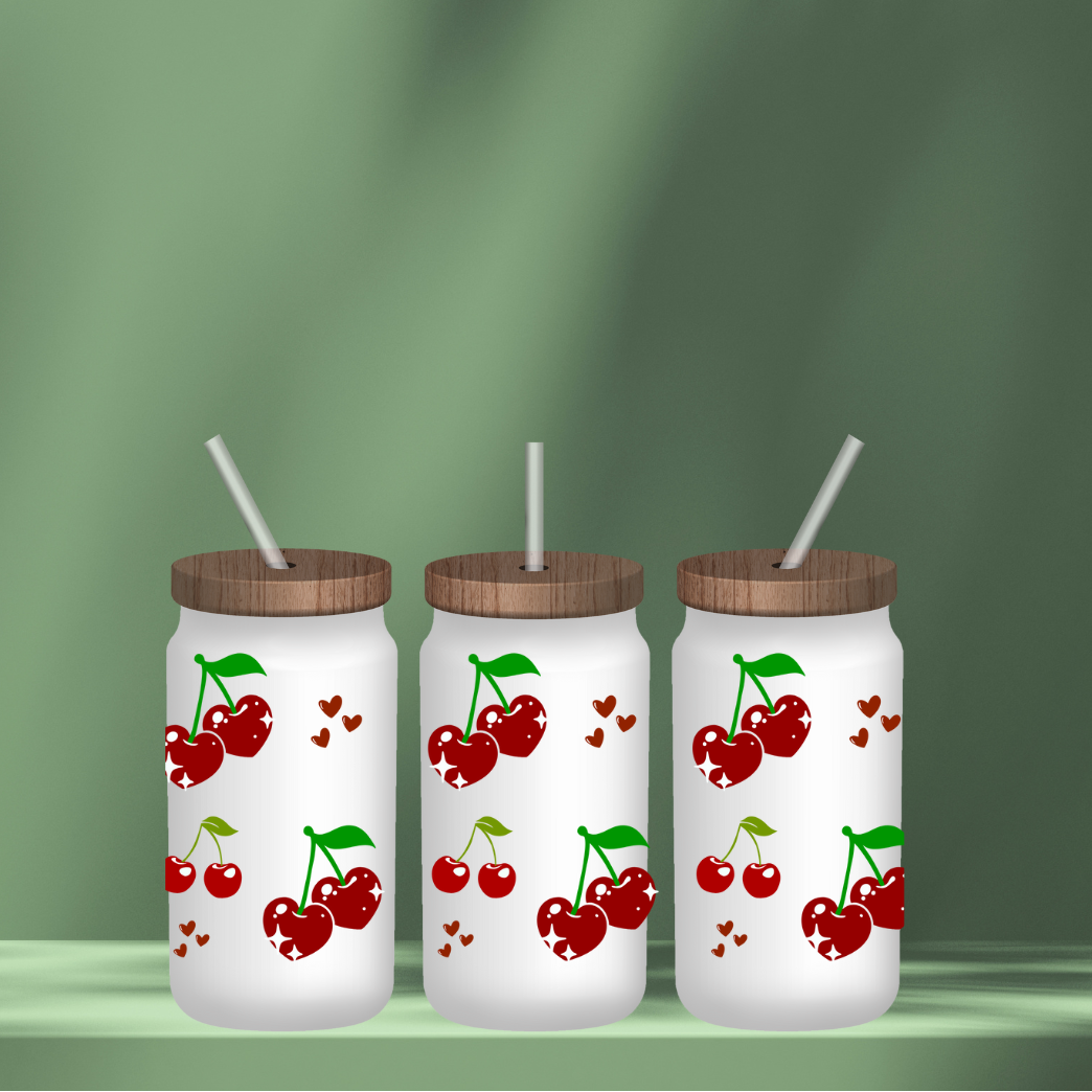 Cherry Hearts Glass Cup