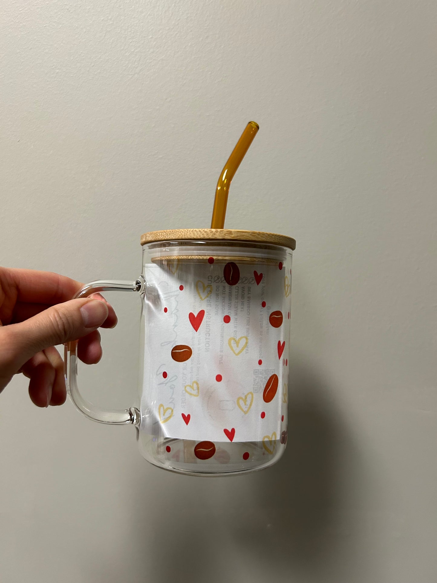 Heart Coffee Bean Glass Mug