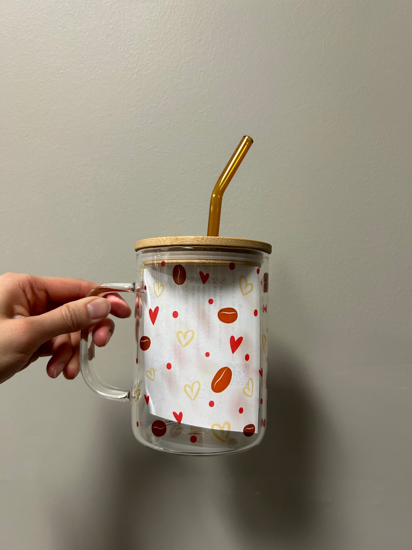 Heart Coffee Bean Glass Mug