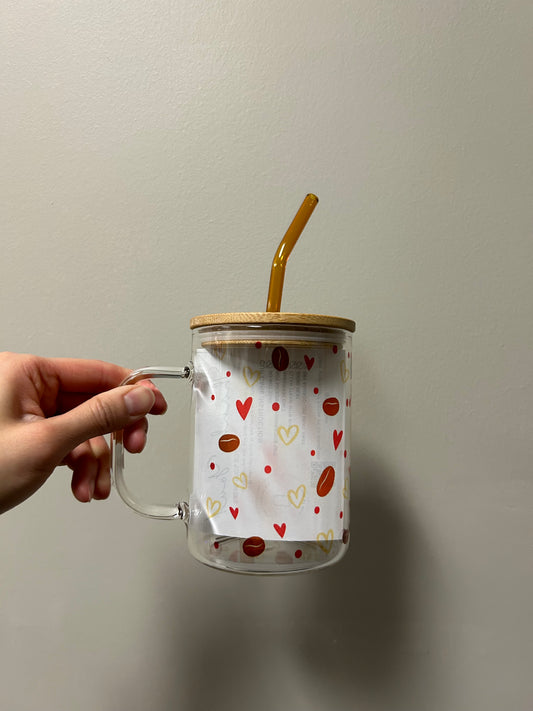Heart Coffee Bean Glass Mug