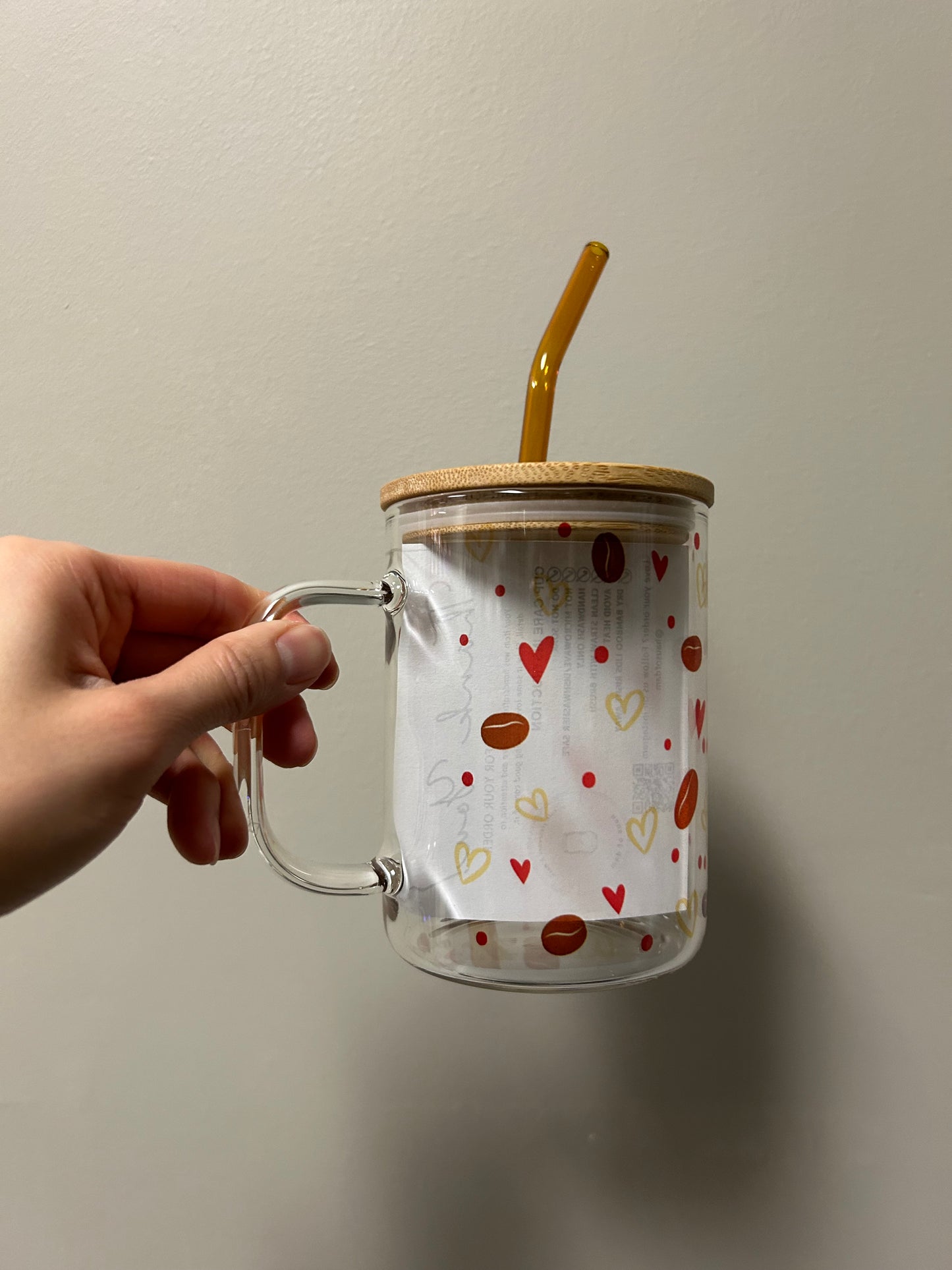 Heart Coffee Bean Glass Mug