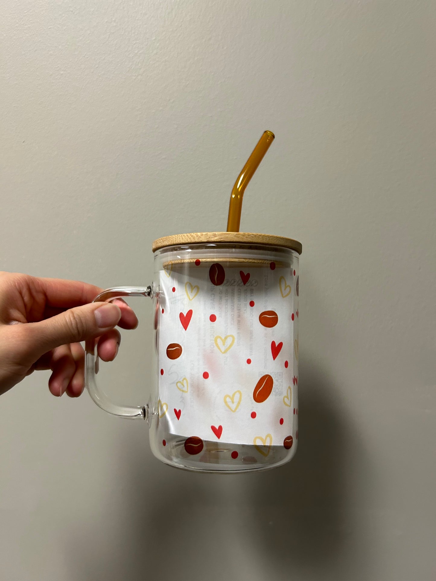 Heart Coffee Bean Glass Mug