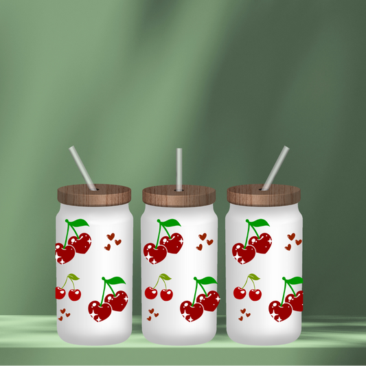 Cherry Hearts Glass Cup